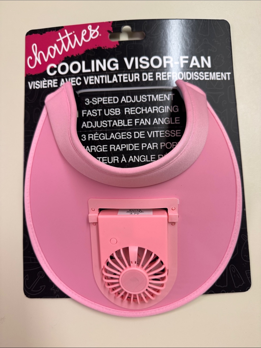 chatties Pink Cooling Visor-Fan with Built-In USB Fan